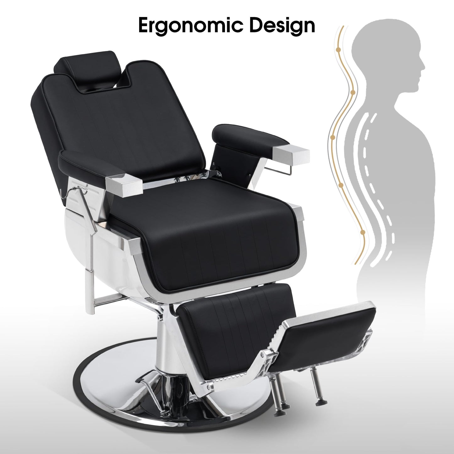 BarberPub Heavy Duty Barber Chair, Hydraulic Reclining Salon Chairs for Hair Stylist, PVC Leather, Barbershop, Adult 3819 (Black&White)