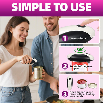 AREYCVK Rechargeable Electric Can Opener, Portable Gadgets Side Automatic Opener Can Food Safety,Smooth Edged for Seniors with Arthritis for All CanSizes (Black &White)