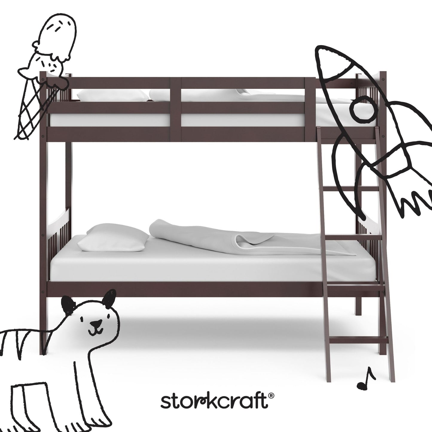 Storkcraft Caribou Bunk Bed Twin Over Twin Bunk Bed (Espresso) - GREENGUARD Gold Certified, Twin Bunk Beds for Kids, Converts to 2 Individual Twin Beds, Bunk Beds for Kids