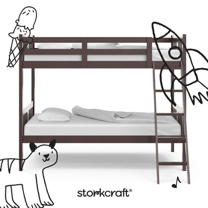 Storkcraft Caribou Bunk Bed Twin Over Twin Bunk Bed (Espresso) - GREENGUARD Gold Certified, Twin Bunk Beds for Kids, Converts to 2 Individual Twin Beds, Bunk Beds for Kids