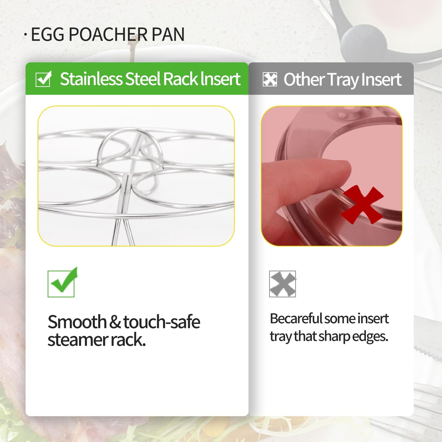 Fuexmotco Egg Poacher Pan, Stainless Steel Egg Poaching Pan for Benedict Breakfast Maker, Poached Egg Cookware with 4 Nonstick Large PFOA Free Egg Poacher Cups and Silicone Spatula