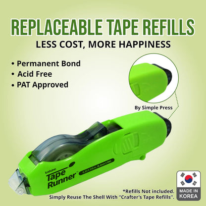 TAPE RUNNER - Double Sided Adhesive with Dispenser Roller Included - Acid Free, Sticky, Transparent - Ideal for Scrapbooking, Crafts & More - Retractable (315 inches per Cartridge), 5 Cartridges