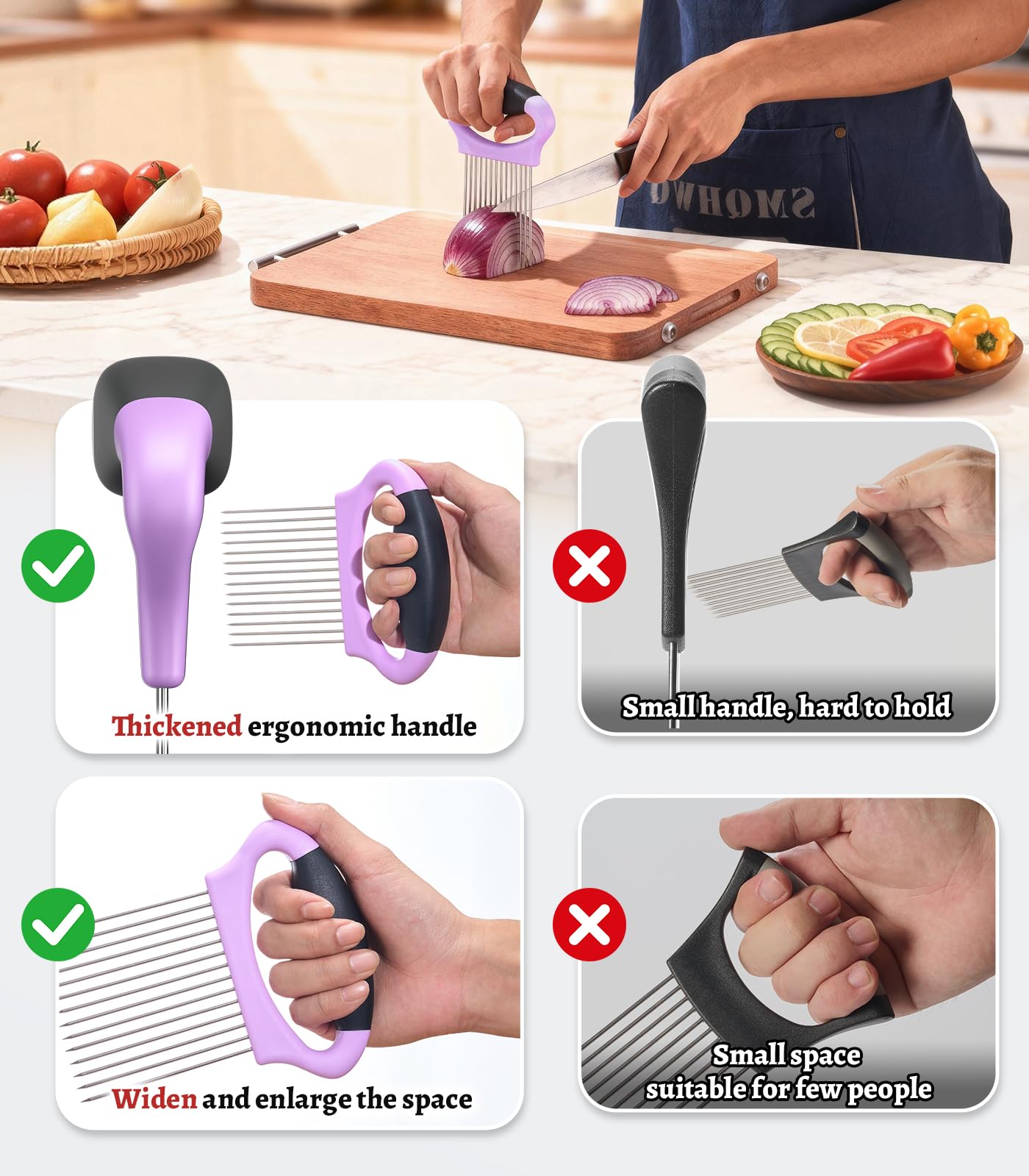 Large Onion Holder for Slicing, Stainless Steel Onion Slicer Holder with Protect Cover, Onion Cutter Vegetable Chopper for Slicing of Tomato Avocados, Cool Kitchen Gadgets