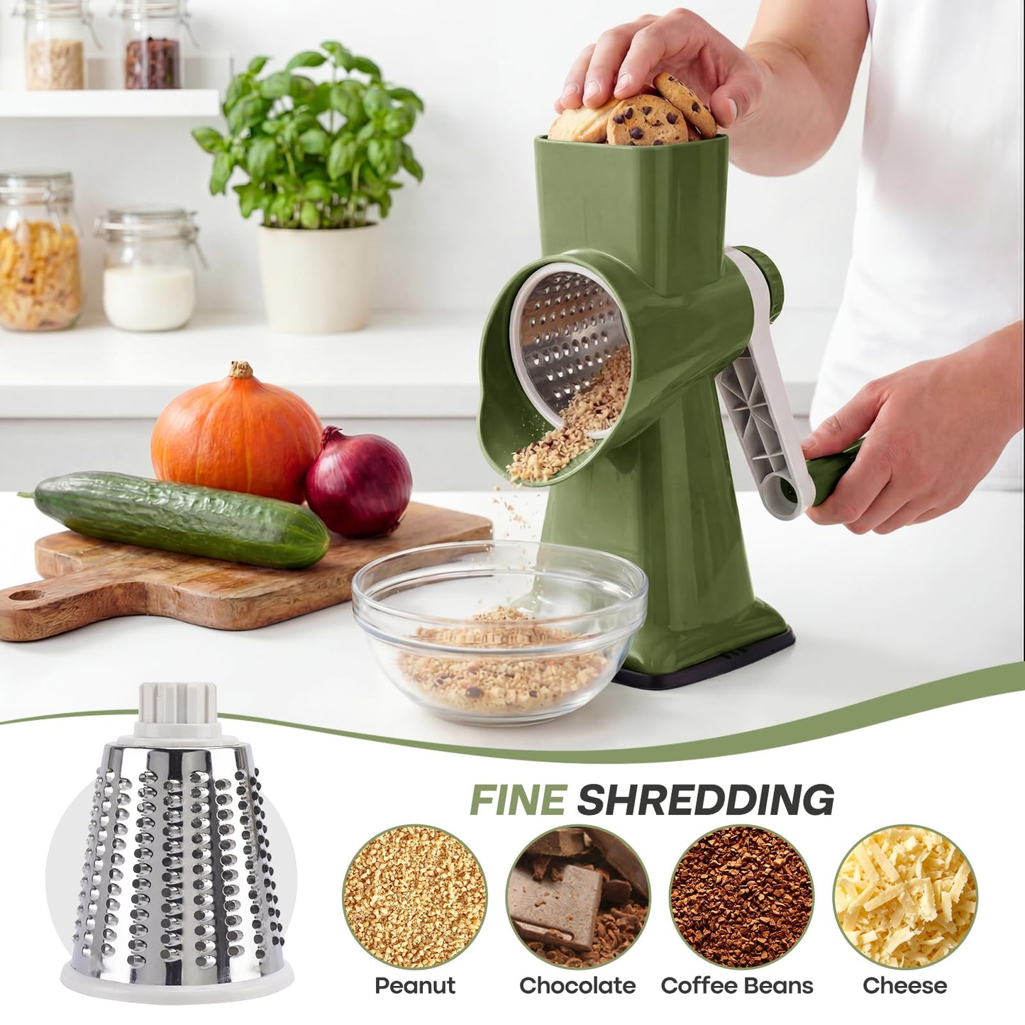Grovix Rotary Cheese Grater,Cheese Shredder Hand Crank, Manual Cheese Grater for Veggies, 3-Blade Grater, Home Kitchen Appliances and Kitchen Gadgets