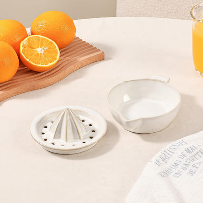 Ceramic Citrus Lemon Orange Juicer Manual Squeezer, Hand Juicer Reamer Rotation Press with 6.8oz Bowl, Strainer Lid, Spout, Handle, Dishwasher Safe, Easy to Clean