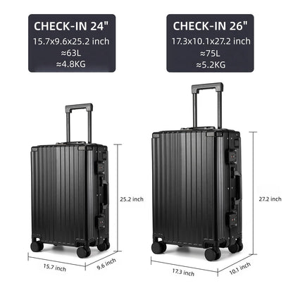 MYER Hard Case 26 Inch Checked Luggage with Spinner Wheels,Aluminum Luggage with 100% 3-Layer PC,Hard Shell Suitcases with Wheels,Cup Holder and USB Port
