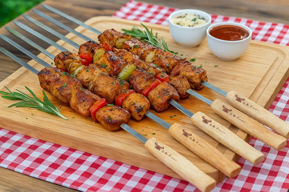 G & F Products Brazilian BBQ Skewers 16 Piece Set Stainless Steel Kabob Sticks 17-Inch Flat Blade with Hardwood Handles Reusable Commercial Grade for Grilling Meat Kebab and Outdoor Cooking