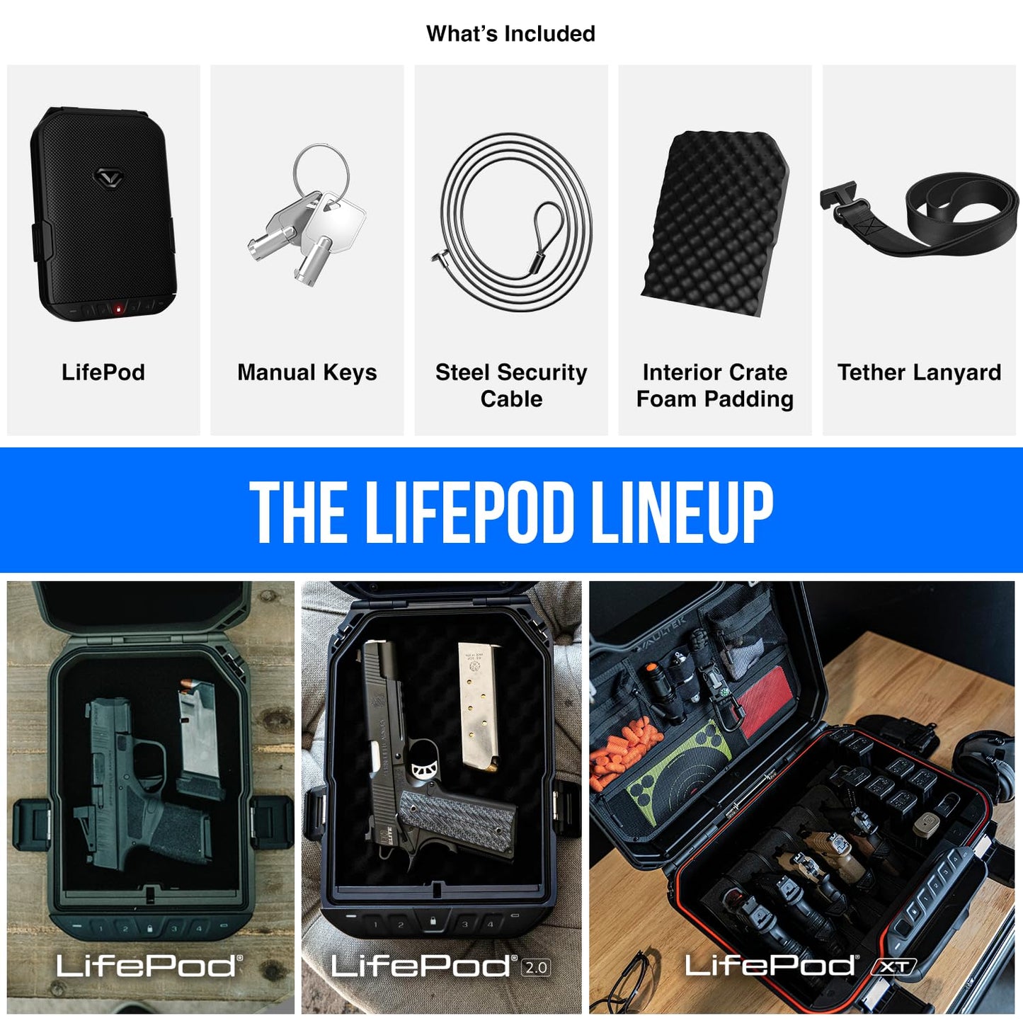 VAULTEK LifePod Secure Waterproof Travel Case Rugged Electronic Lock Box Travel Organizer Portable Handgun Case with Backlit Keypad (Covert Black)