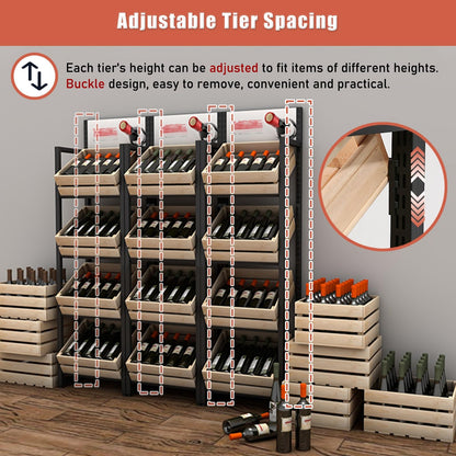 Rolling Kitchen Organizer Cart - Storage Rack with Wire Baskets.4-Tier Fruit & Vegetable Display Stand - Wooden Basket Market Shelf for Retail & Pantry - Large Capacity Snack Organizer for G