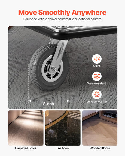 VEVOR Hotel Luggage Cart, Brushed Stainless Steel Finish Bellman's Cart, 1200 LBS Valet Cart with Grey Carpeted Deck and 8-inch Rubber Wheels, Ideal for Hotels, Condos, Resorts, Silver