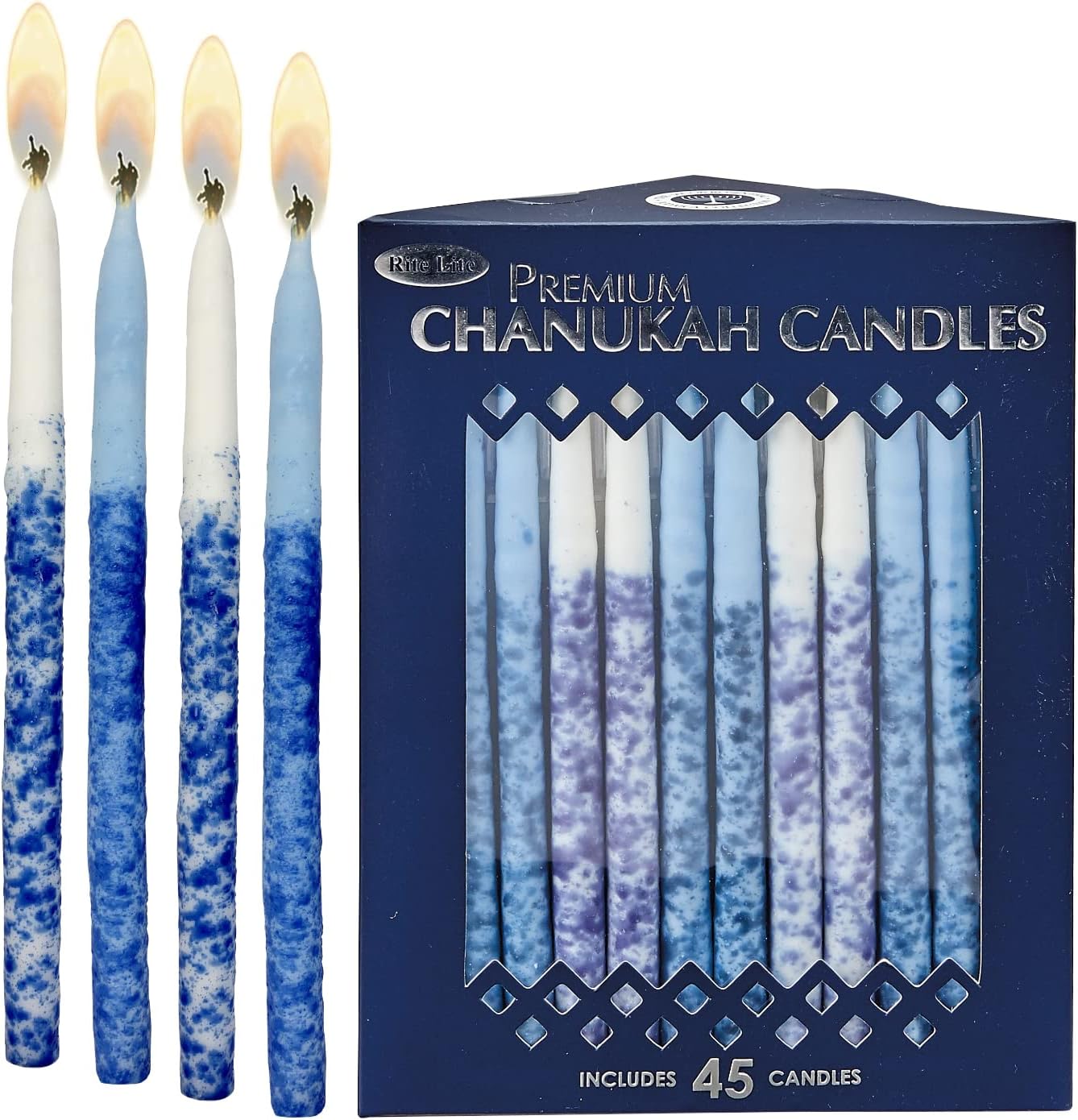 Rite Lite Premium Pack of 45 Chanukah Candles - Splash Blue and White for your Hanukkah Menorah