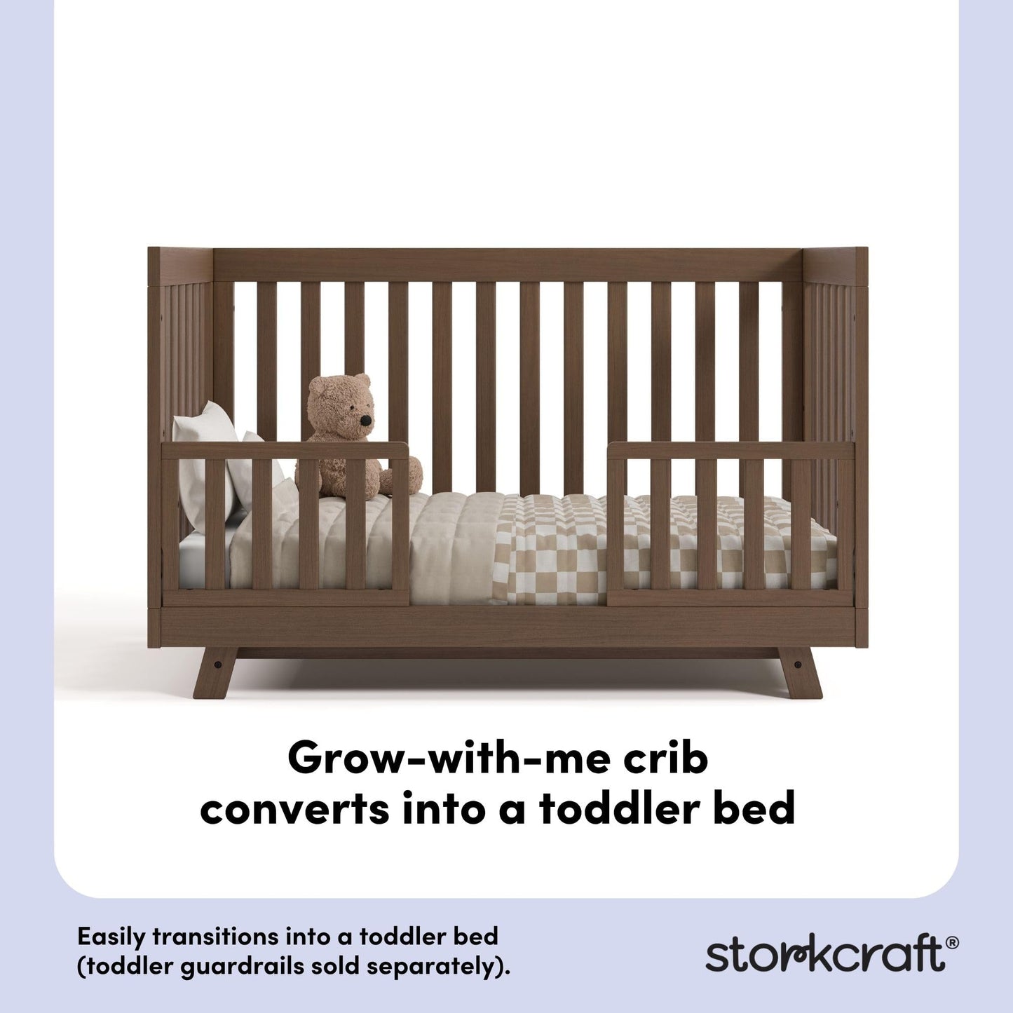 Storkcraft Beckett 3-in-1 Convertible Crib – GREENGUARD Gold Certified, Fits Standard Crib Mattress, Converts to Toddler Bed and Daybed, 4 Mattress Heights, Grow-with-Me Design (Hazelnut)