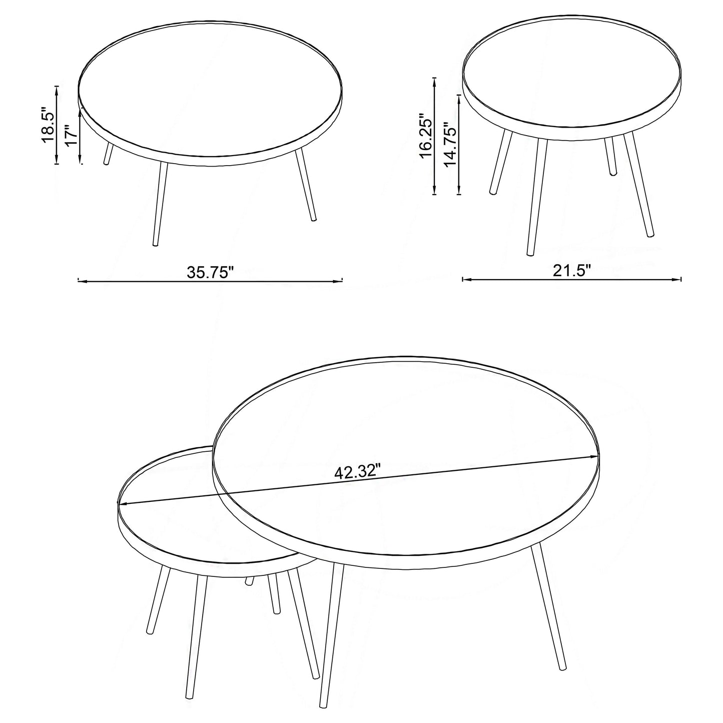 Coaster Home Furnishings - Kaelyn - 2-Piece Round Mirror Top Nesting Coffee Table with Metal Frame - Contemporary - Living Room - Gold - 723918