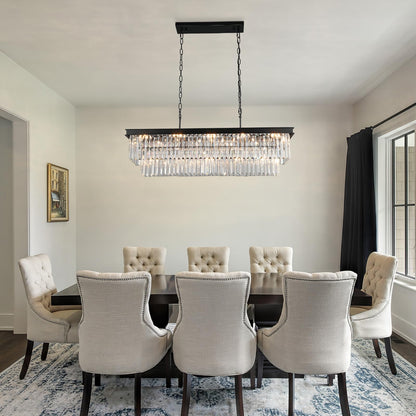 Weesalife Crystal Chandeliers for Dining Room Light Fixtures Over Table，15-Lights Black Modern Rectangle Chandeliers for Kitchen Island Bar L40 Inch