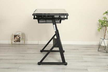 Landpink Adjustable Drawing Table for Artists | Drafting Desk with Tilted Glass Top | Art & Craft Table for Adults (Black, Smart Upgrade-29.52’’- 37.8'' H)