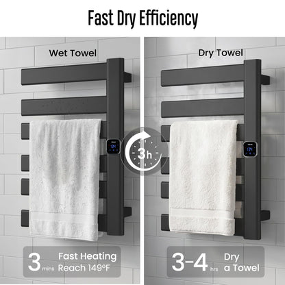 HSTRUKT Towel Warmer, Heated Towel Rack with Built-in Timer and Temperature Control,Hard-Wired(Right-Wiring)/Plug-in Wall-Mounted Towel Rail, Aluminum，18.8" W X 25.6" H, Black