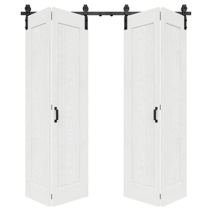 72" x 84" 1 Panel Bifold Barn Door, 80" Track Kit for 4 Closet Doors, Pre-Assembled Panel Bi-fold Barn Door for Pantry, Primed White Finish with Water-Resistant and Scratch-Resistant, Paintable