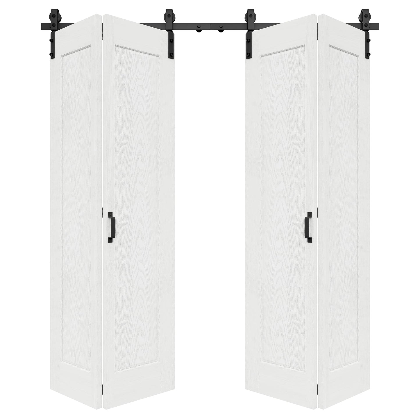 64" x 84" 1 Panel Bifold Barn Door, 72" Track Kit for 4 Closet Doors, Pre-Assembled Panel Bi-fold Barn Door for Pantry, Primed White Finish with Water-Resistant and Scratch-Resistant, Paintable