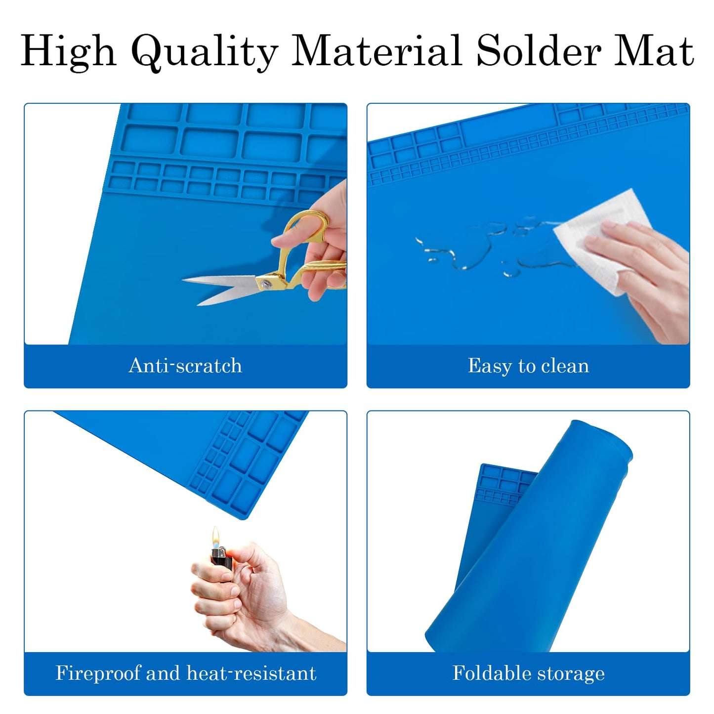 Oversized Large Soldering Mat, 27.6"x15.7" Heat Resistant Silicone Work Mat, 932°F Anti-Static & Magnetic Repair Pad for BGA Soldering Iron, Electronics, Phone, Laptop, PC, Watch Repair (Blue)