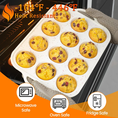Silicone Muffin Pans for Baking, with Metal Reinforced Frame 2.8 Inch Regular Size Silicone Molds Nonstick 12 Cups for Baking Homemade Muffins, Cupcakes, Egg Bites 2 Pack Dishwasher Safe BPA Free