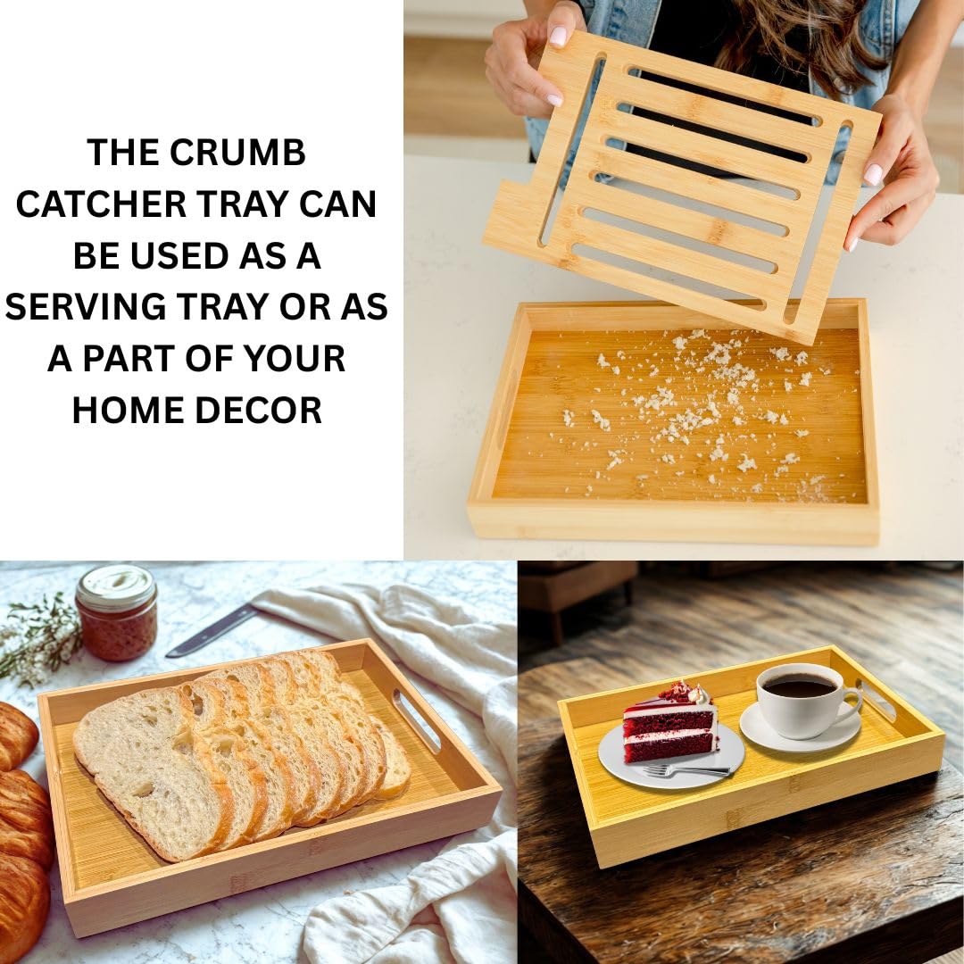 Bread Slicer for Sourdough Rounds & Homemade Bread - Round, Loaf & Baguette. Bamboo Bread Cutting Guide W/Crumb Tray - Foldable - Knife Not Included. Recommended: Serrated Knife Blade 10-12 Inches