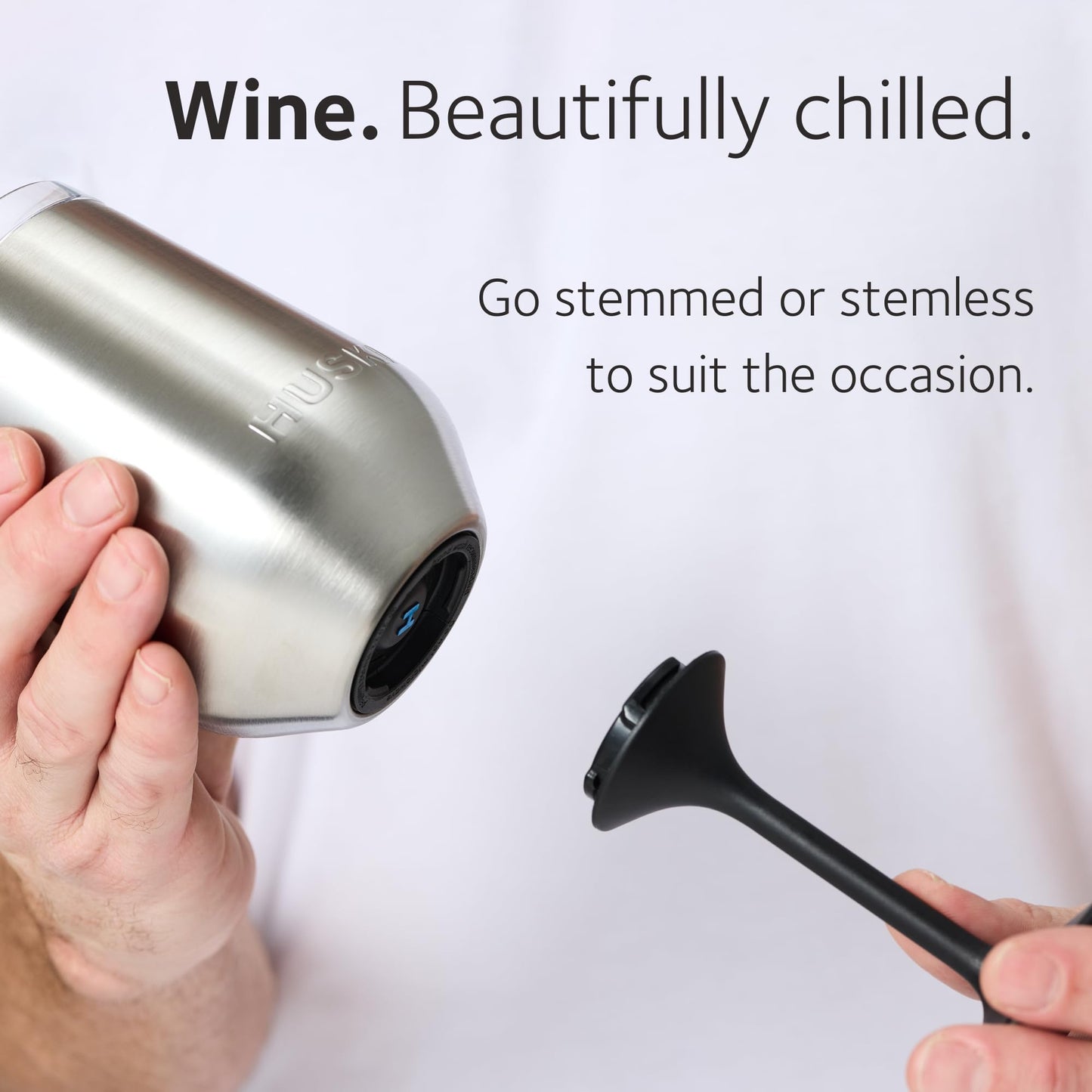 Huski Wine Tumbler 2.0 | NEW | Award-winning Design with Detachable Stem | Premium Stainless Steel Wine Glass with Lid | Triple Insulated Tumbler | 12oz Capacity | Great Gift (Brushed Stainless)