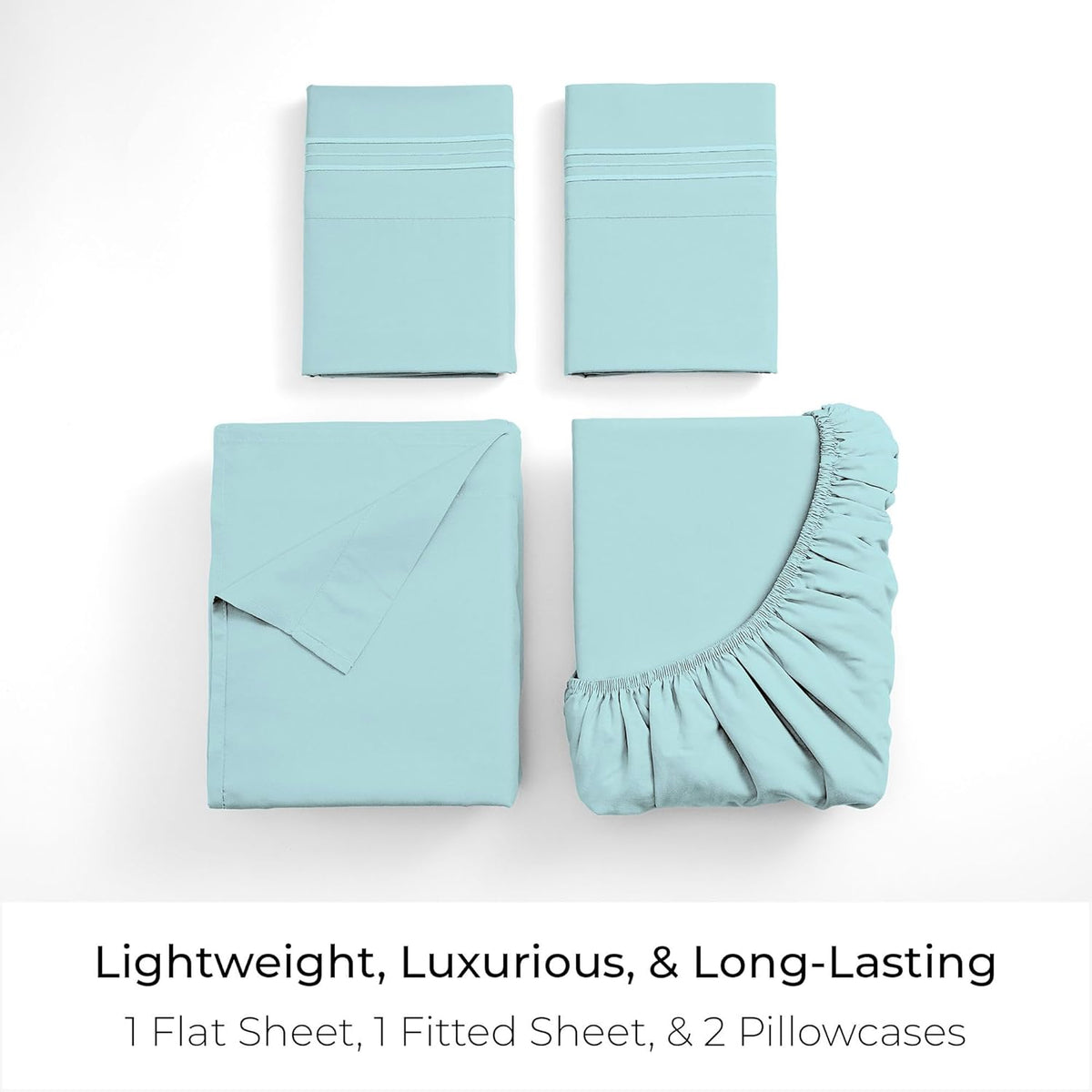 Mellanni Queen Sheets Set - 4 PC Luxury Bedding Collection | Extra Soft, Cooling, Wrinkle-Resistant (Aqua)