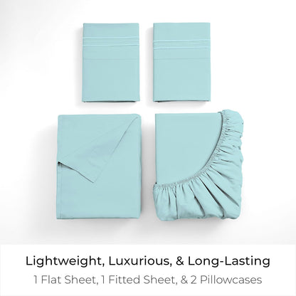 Mellanni Queen Sheets Set - 4 PC Luxury Bedding Collection | Extra Soft, Cooling, Wrinkle-Resistant (Aqua)