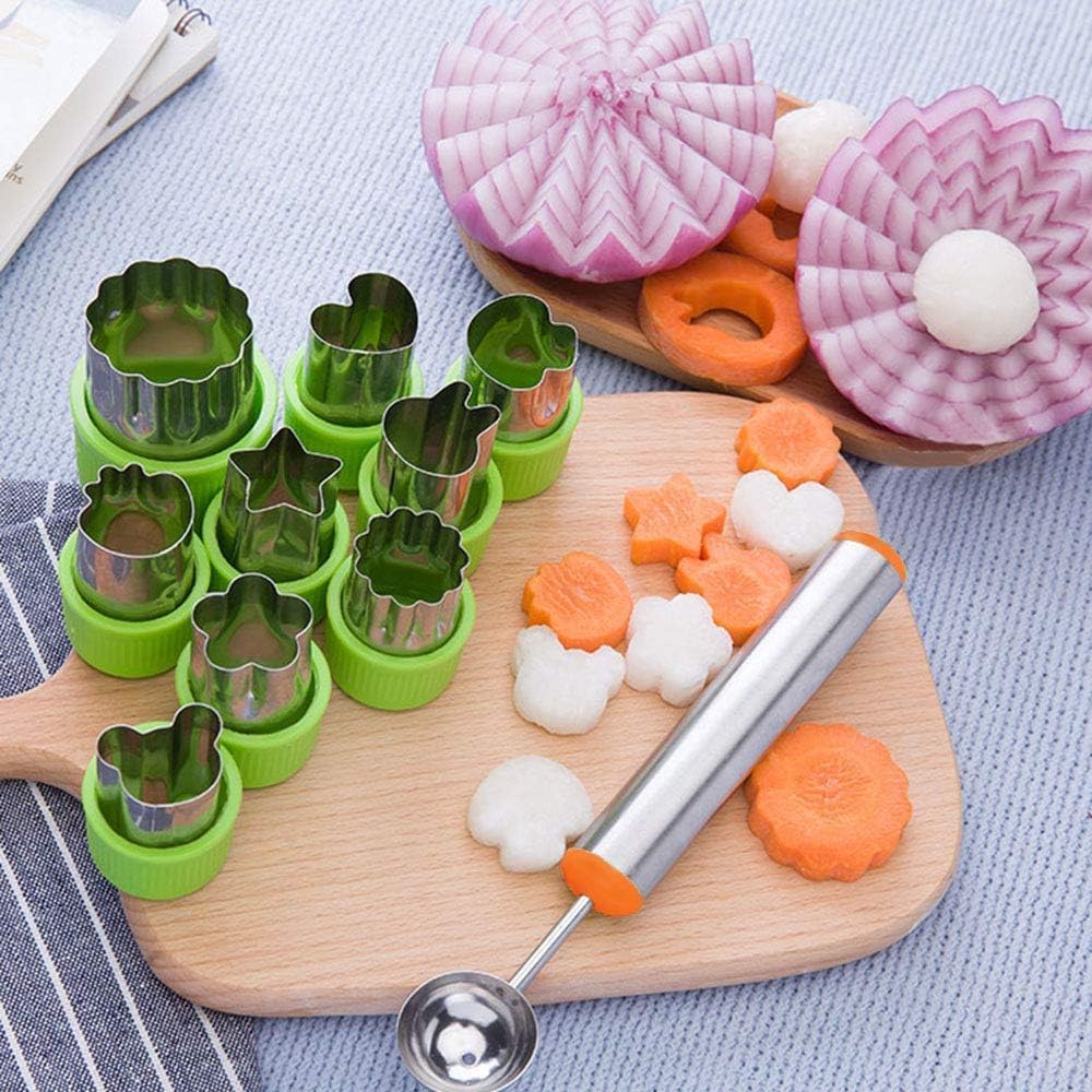 LetGoShop Cookie Cutter Sets for Kids, 12 Shapes Biscuit Cutters with Safety Handle & 10 Cartoon Food Forks