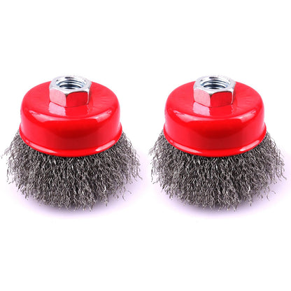 LSTOPGO 2 Pack 3 Inch Coarse Crimped Wire Cup Brush for 4 1/2 Angle Grinder, 5/8 Inch-11 Threaded Arbor, 0.014 Inch Carbon Steel Wire, Brush for Rust, Corrosion, Paint Removal