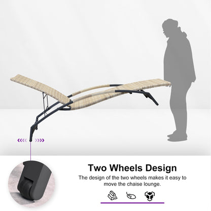 PURPLE LEAF Patio Chaise Lounge Chair Set of 2 Wicker Adjustable Recliner Tanning Chair for Outdoor Pool Beach Poolside Sunbathing Lounger Beige