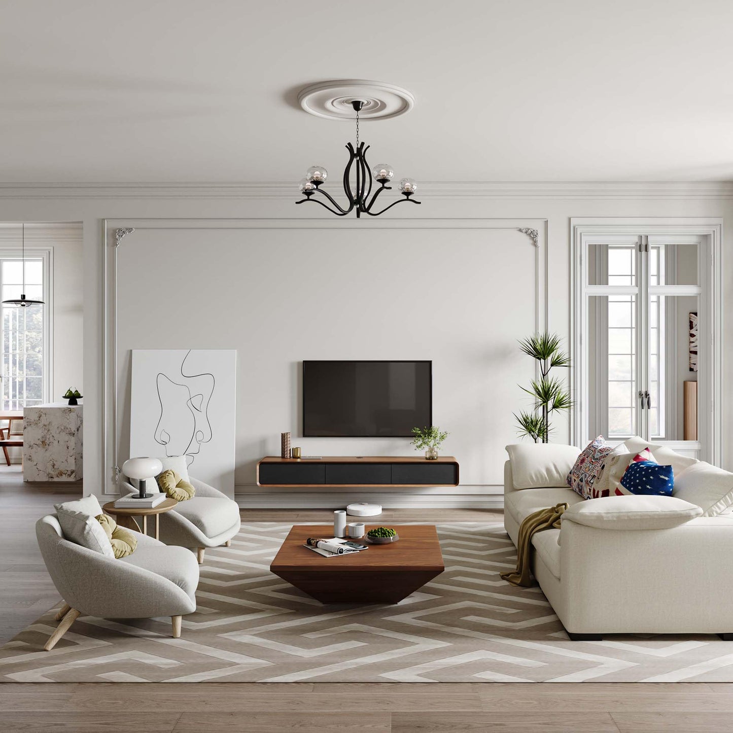 POVISON Fully-Assembled Minimalist Floating TV Stand, Modern Wall-Mounted Entertainment Center with 3 Flip-Down Cabinet Doors, Wood Media Console