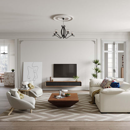 POVISON Fully-Assembled Minimalist Floating TV Stand, Modern Wall-Mounted Entertainment Center with 3 Flip-Down Cabinet Doors, Wood Media Console