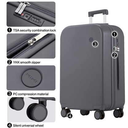 mixi Luggage Suitcase with Spinner Wheels, Hardside Rolling Suitcase PC with Cover & TSA Lock Lightweight Travel Case 28in Checked in, Rock Gray