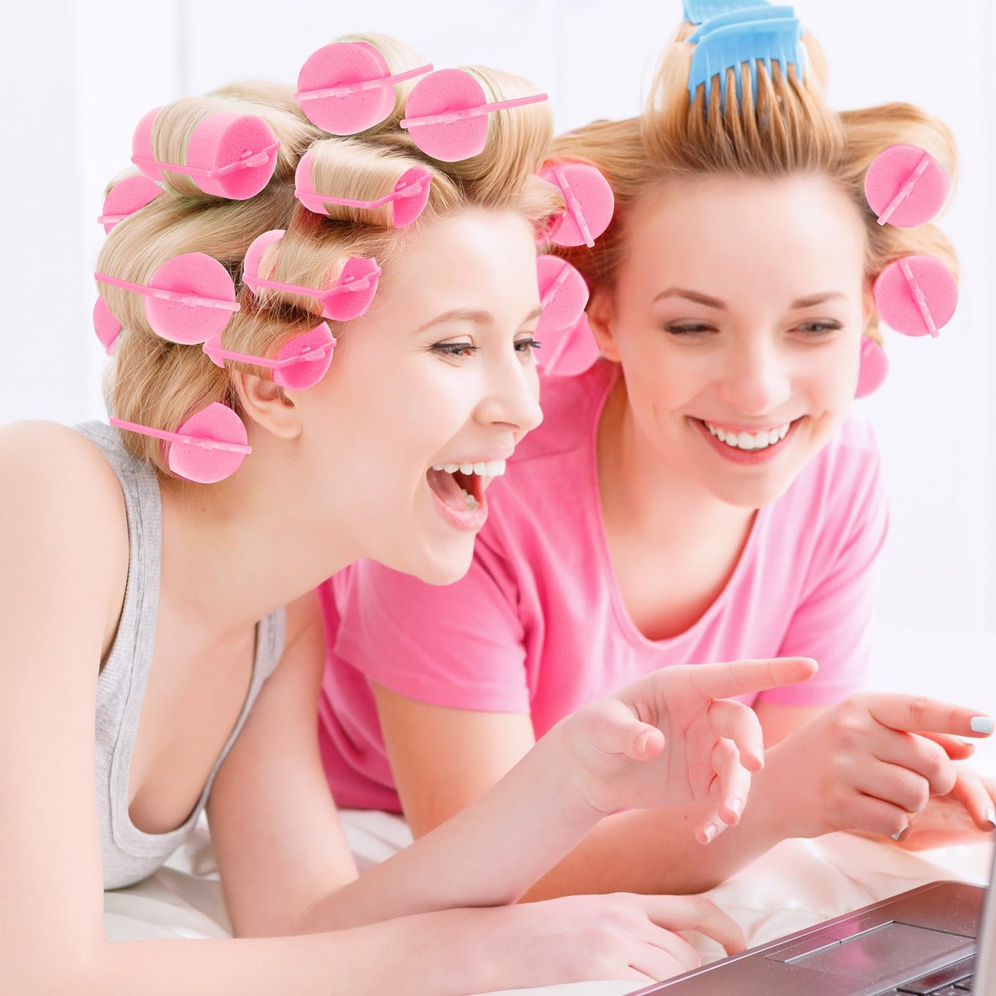 Geyoga 18 Pieces Sponge Hair Rollers Large Soft Foam Hair Styling Curlers Large Size Hairdressing Curlers for Women(Pink,1.6 x 2.8 Inches)