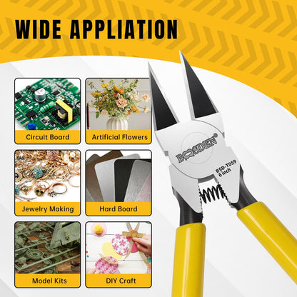 BOOSDEN Wire Cutters 5 Pack, 6 Inch Flush Cut Pliers | Spring Loaded Side Cutting Dikes, Precision Diagonal Cutters Bulk Set for Jewelry Making, Artificial Flowers, Crafting, Electrical & DIY Projects