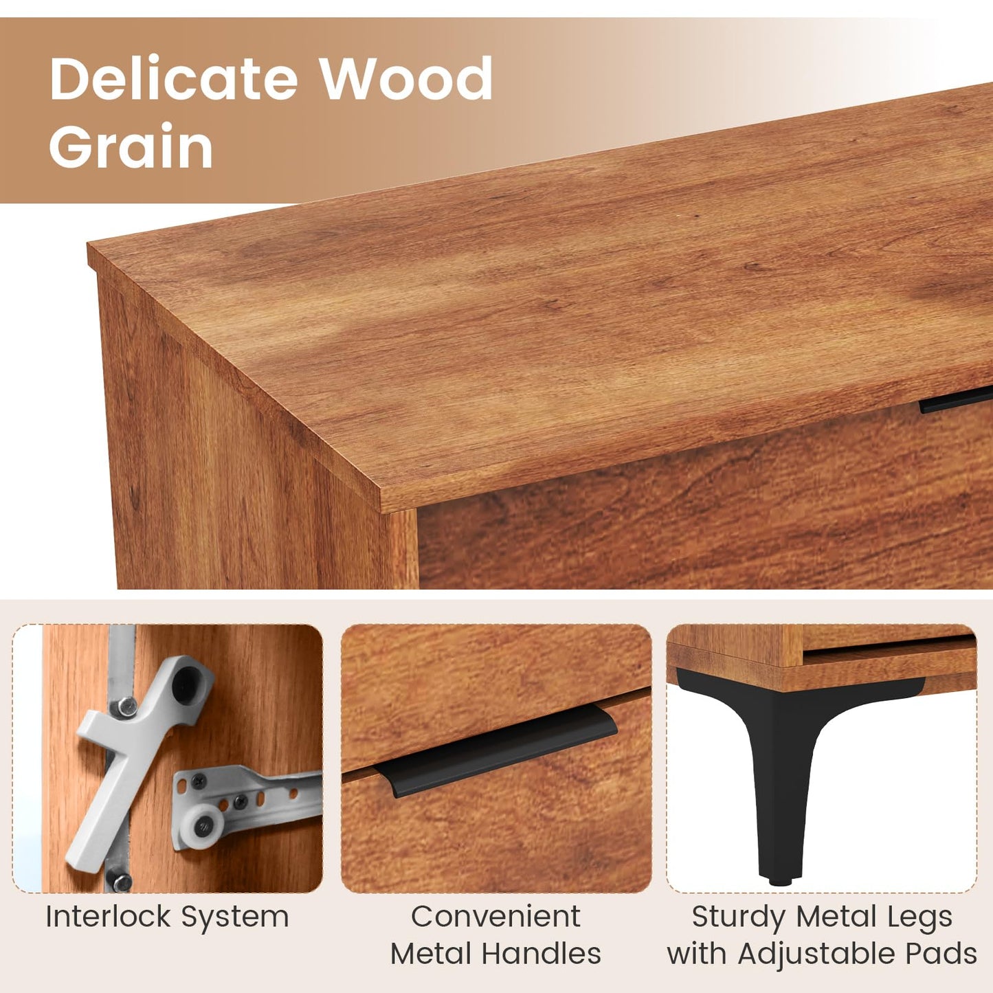 Giantex Wooden 6-Drawer Storage Cabinet w/Anti-Tip Kit & Sturdy Metal Legs, 59” Mid-Century Modern Storage Organizer for Hallway, Kitchen, Living Room, Entryway