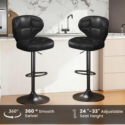 Walktory Bar Stools Set of 6, Adjustable Swivel Bar Stools with Back, Counter Height Bar Chairs with Footrest, PU Leather Padded Seat, Metal Base, Kitchen Island Dining Room Black