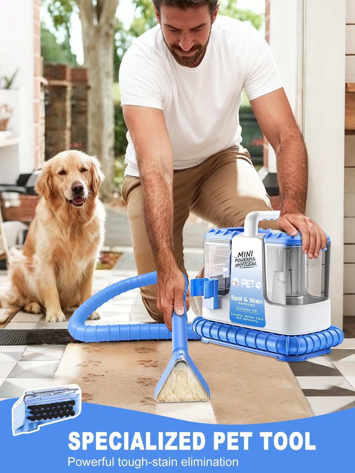 Portable Carpet & Upholestery Cleaner Machine for Pets, Spot, Stain, Couch Cleaner Machine with Powerful Suction and and Cleaning Solution, Car/Auto Detailer, Lightweight Compact Design