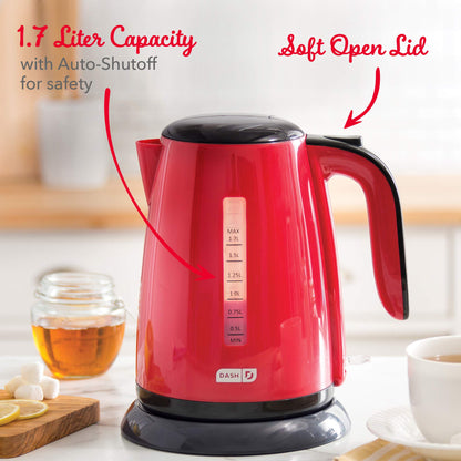 Dash Easy Electric Kettle + Water Heater with with Rapid Boil, Cool Touch Handle, Cordless Carafe + Auto Shut off for Coffee, Tea, Espresso & More, 57 oz. / 1.7L - Aqua