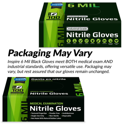Inspire HEAVY DUTY 6Mil ORIGINAL Quality Stretch Nitrile Gloves Black Disposable Latex Free | Food, Industrial, Mechanic Tattoo (6Mil Black, XL)