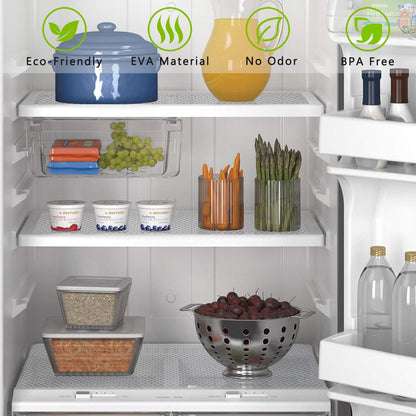 HooTown Refrigerator, Fridge Shelf Liners and Drawer Mats 11.8 Inch Wide x 393.7 Inch Long, Non Adhesive EVA Plastic Washable Waterproof Pads for Kitchen Cabinet, Pantry Closet, Cupboard, Clear
