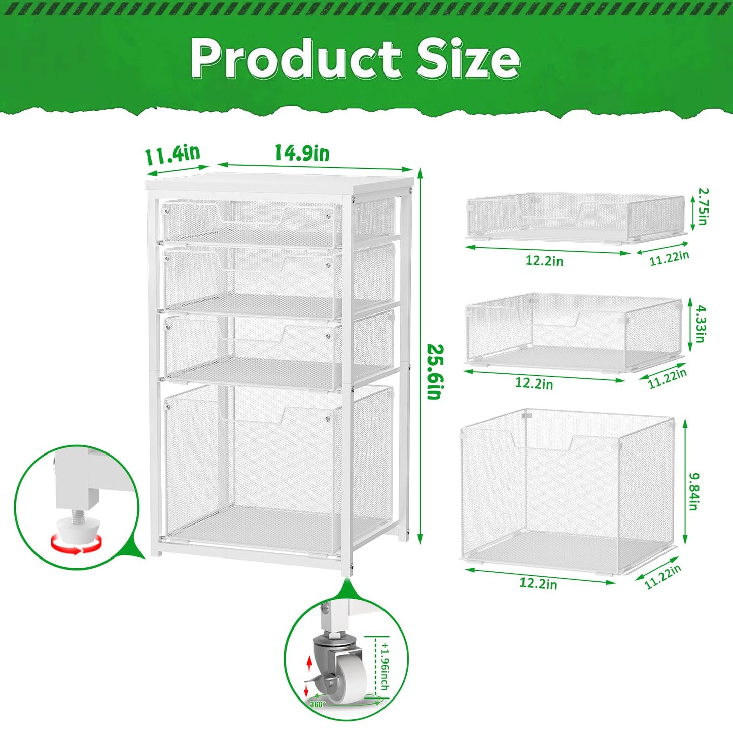 Sbanmao 4 Drawer Rolling File Cart with Wheels, Mobile Filing Cabinet for Home Office, Hanging File Organizer, Under Desk Storage, Multifunctional Utility Cart Printer Stand, White