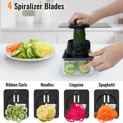 12 Blade All-in-1 Vegetable Chopper Mandoline Slicer with Container, Spiralizer with Containers, Food Chopper, Onion Chopper, Veggie Cutter for Salad, Kitchen Gadgets Accessories Essentials, White
