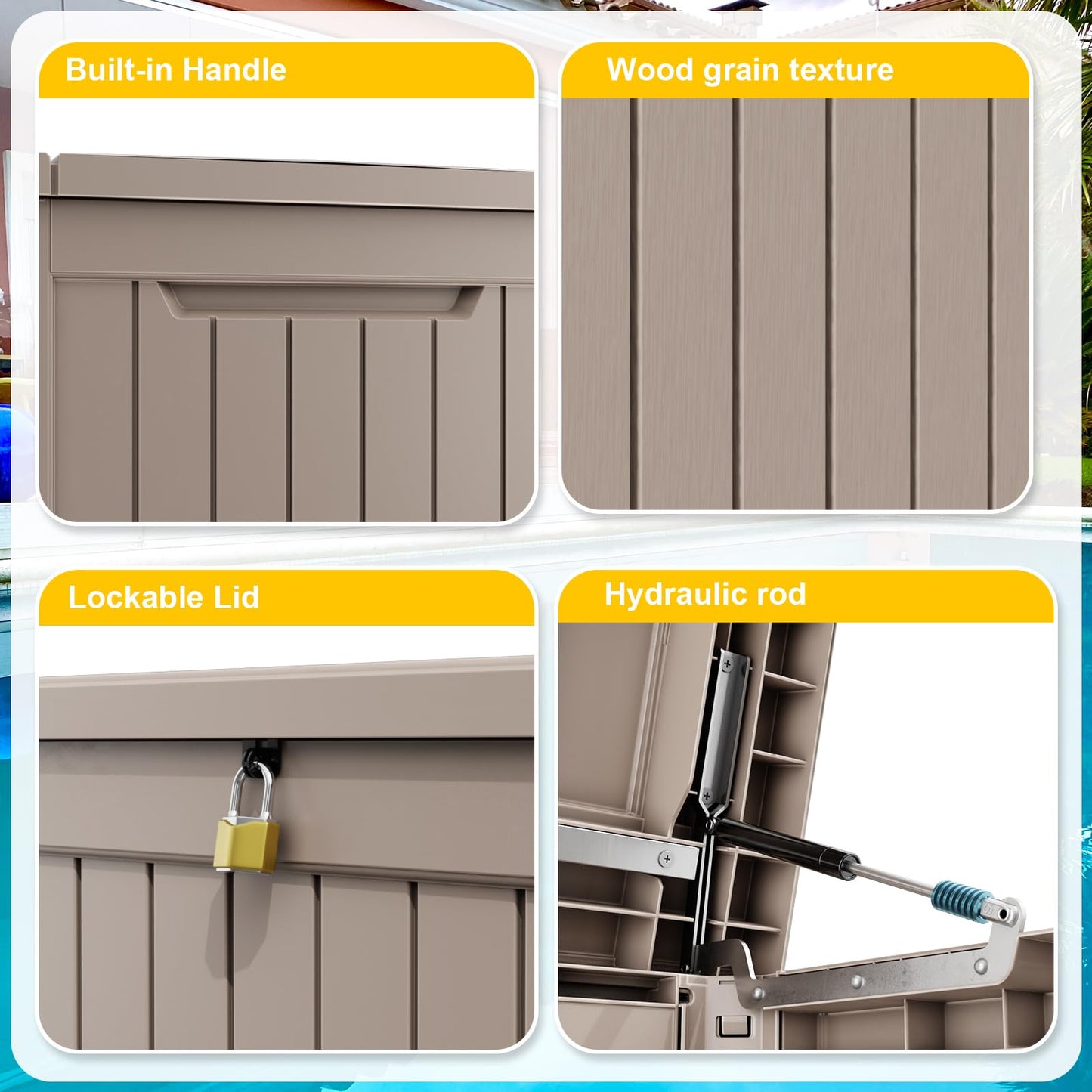 PatioZen 280 Gallon Outdoor Deck Box,Waterproof Resin Outdoor Storage Boxes, Outside Storage Lockable Container for Garden Tools,Indooor Cushions,Accessories (Grey)
