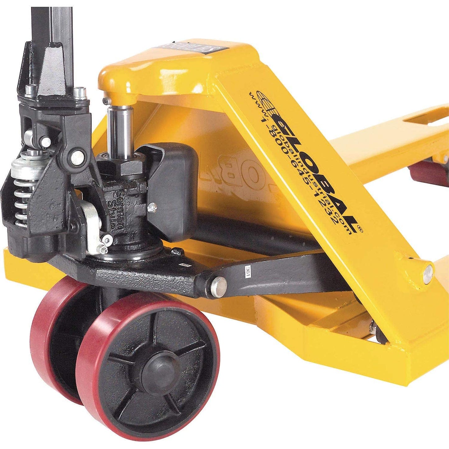 Global Industrial Manual Pallet Truck, 5500 Lb. Capacity, 21" W x 48" L Forks, Industrial Duty Narrow Forks Pallet Jack for Warehouse, Manufacturing and Retail