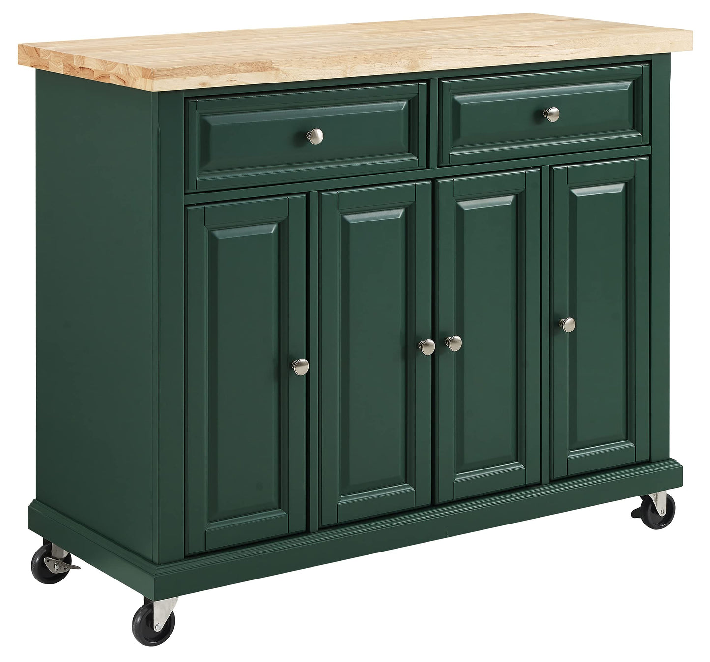 Crosley Furniture Madison Madison Rolling Kitchen Island Cart, Microwave Stand, Coffee Bar, with Shelves and Drawers, Emerald Green