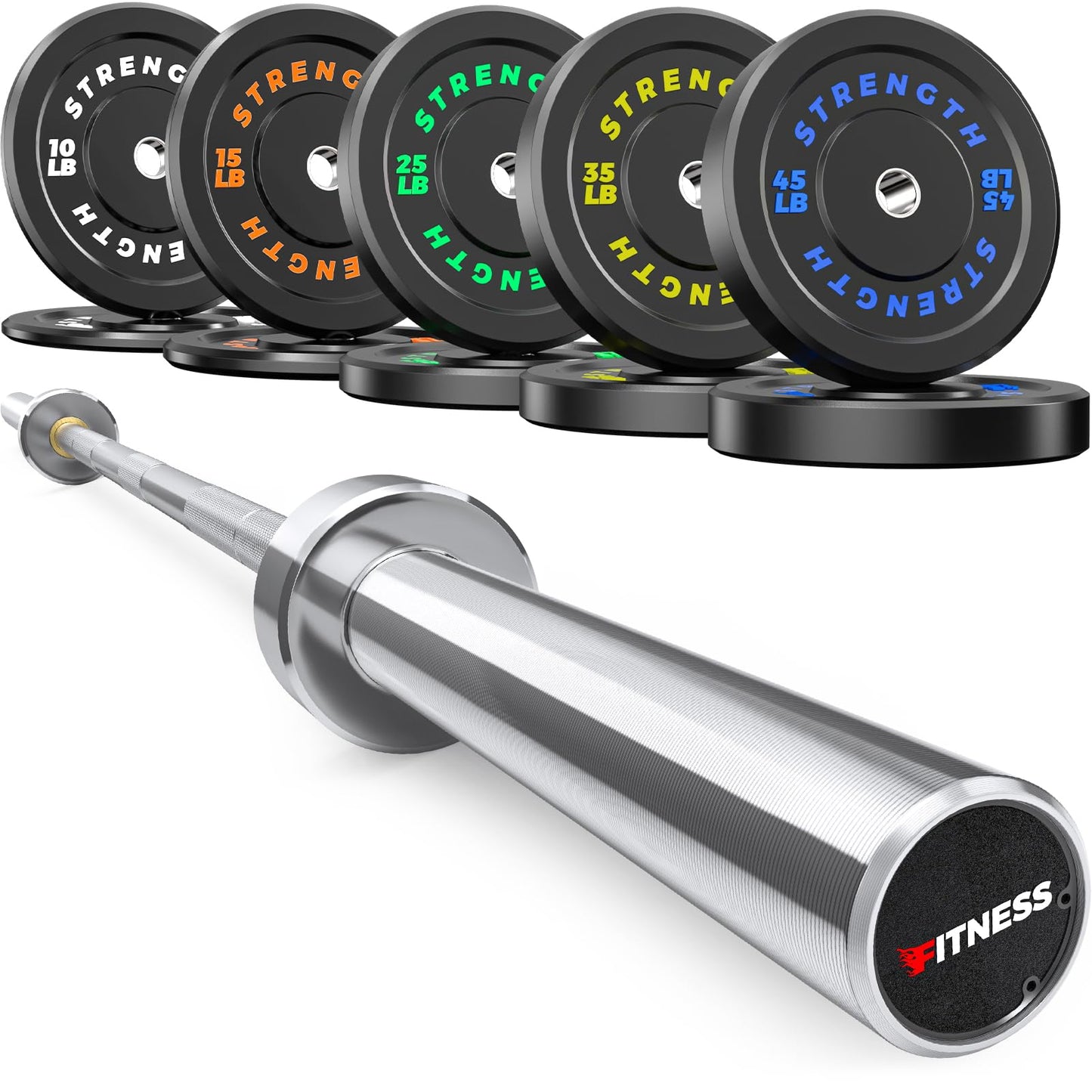Rendpas 2-Inch Olympic Bumper Plates, 100% Virgin Rubber Low Bounce Barbell Weight for Home Gym Strength Training, 10lb-45lb Black with Color-Coded