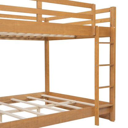 Merax Modern Queen Over Queen Size Wood Bunk Bed with Ladder, No Box Spring Required, Space-Saving, Wood Color