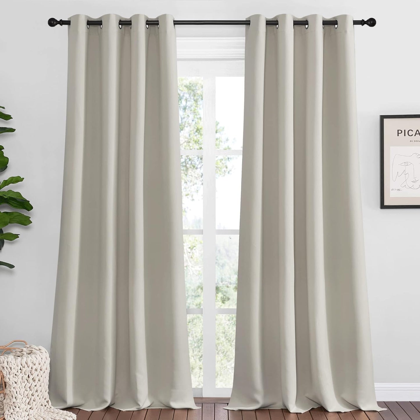NICETOWN Natural Room Darkening Curtains - 108" Long | Set of 2 for Total Privacy in Boho Farmhouse Style